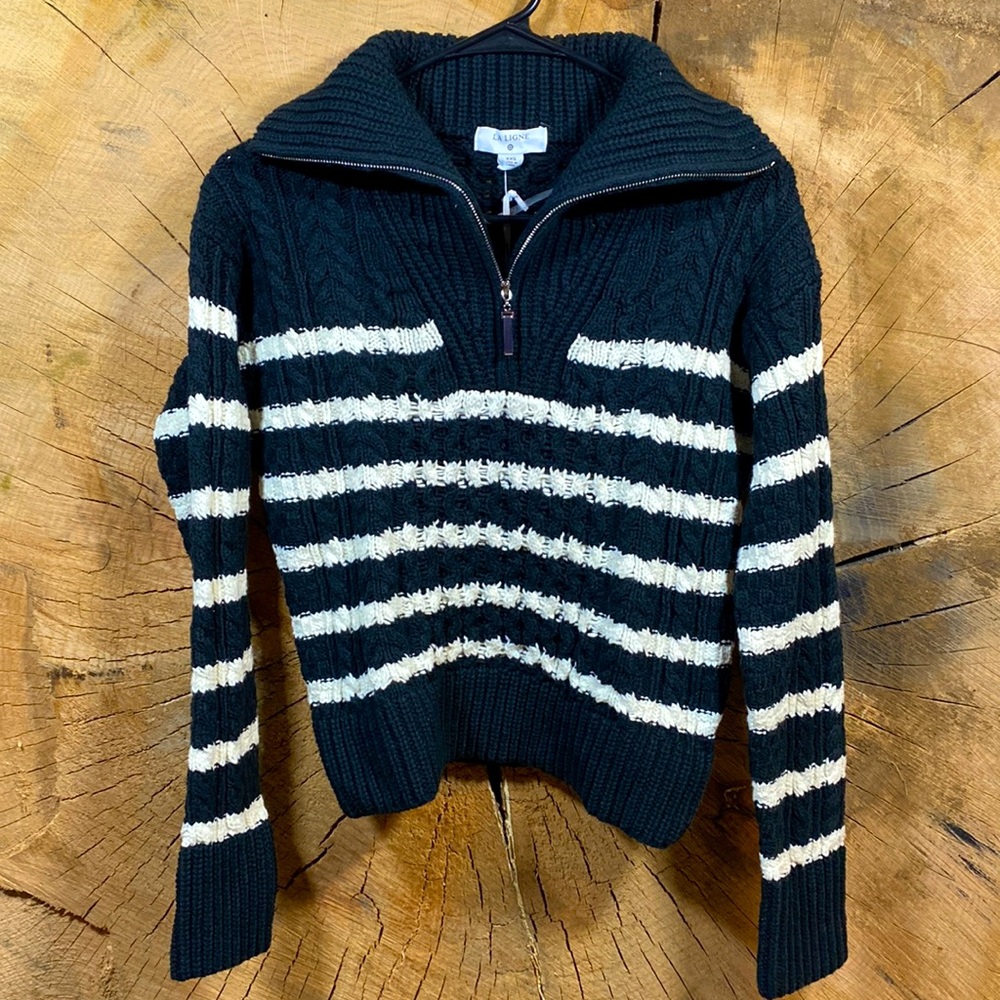 Women's Size XXS Quarter Zip Striped Cable Knit Sweater - La Ligne x Target